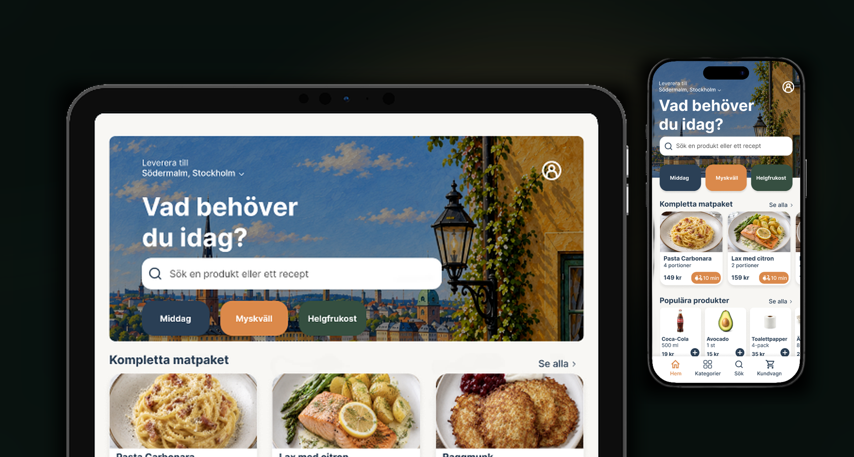 Kombinerad visualisering av matappens slutresultat i mobil och iPad