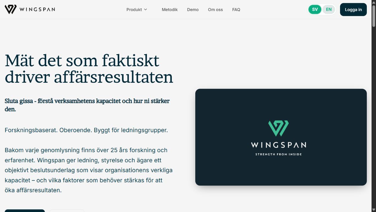 Wingspans webbplats innan redesignarbetet