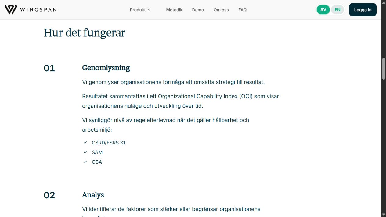 Tidigare presentation av Wingspans metod med längre textsteg